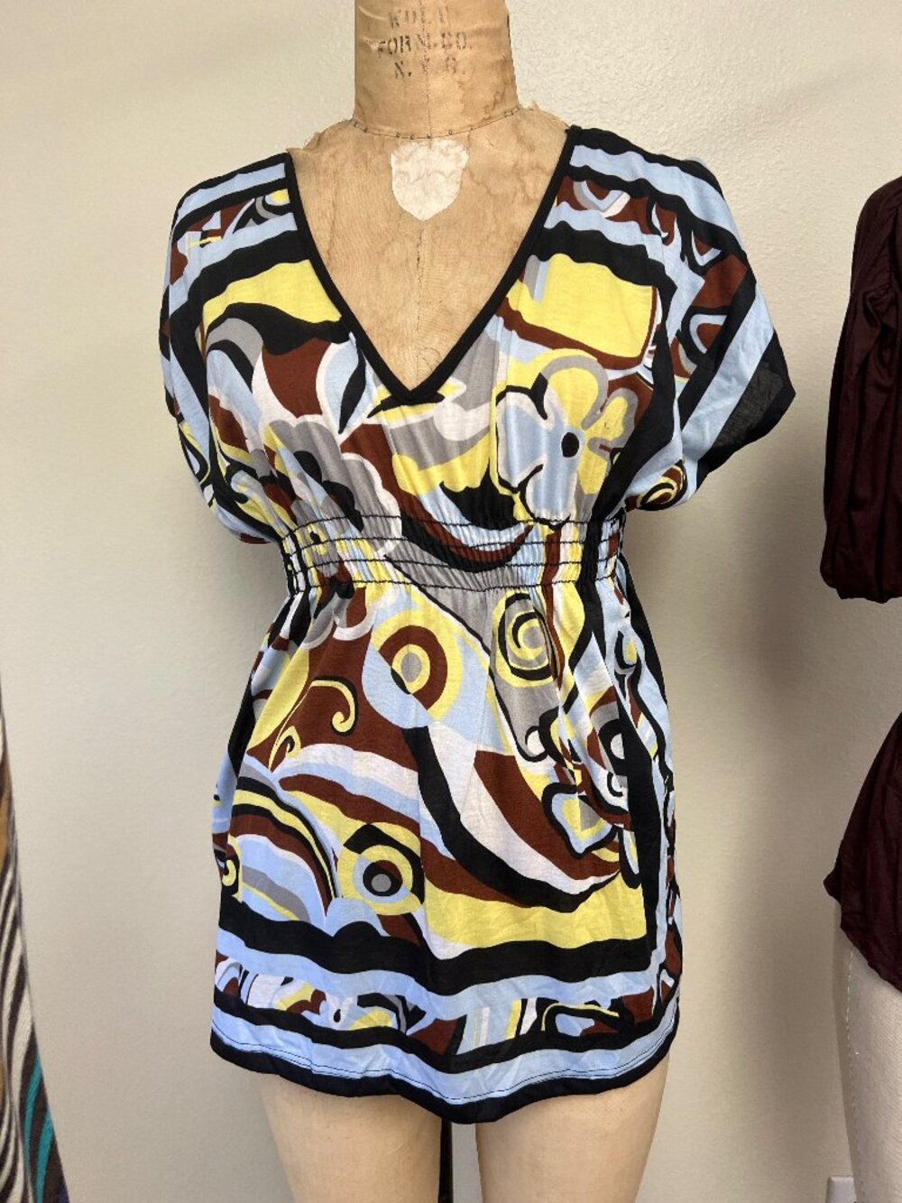 NWOT Vintage Y2K 2000s Abstract Open Sleeve Loose Fitting Tunic Top Medium